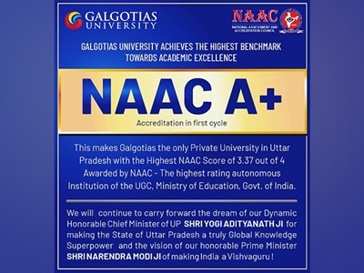 Galgotias University gets 'A+' Accreditation from NAAC, the highest benchmark in academic excellence